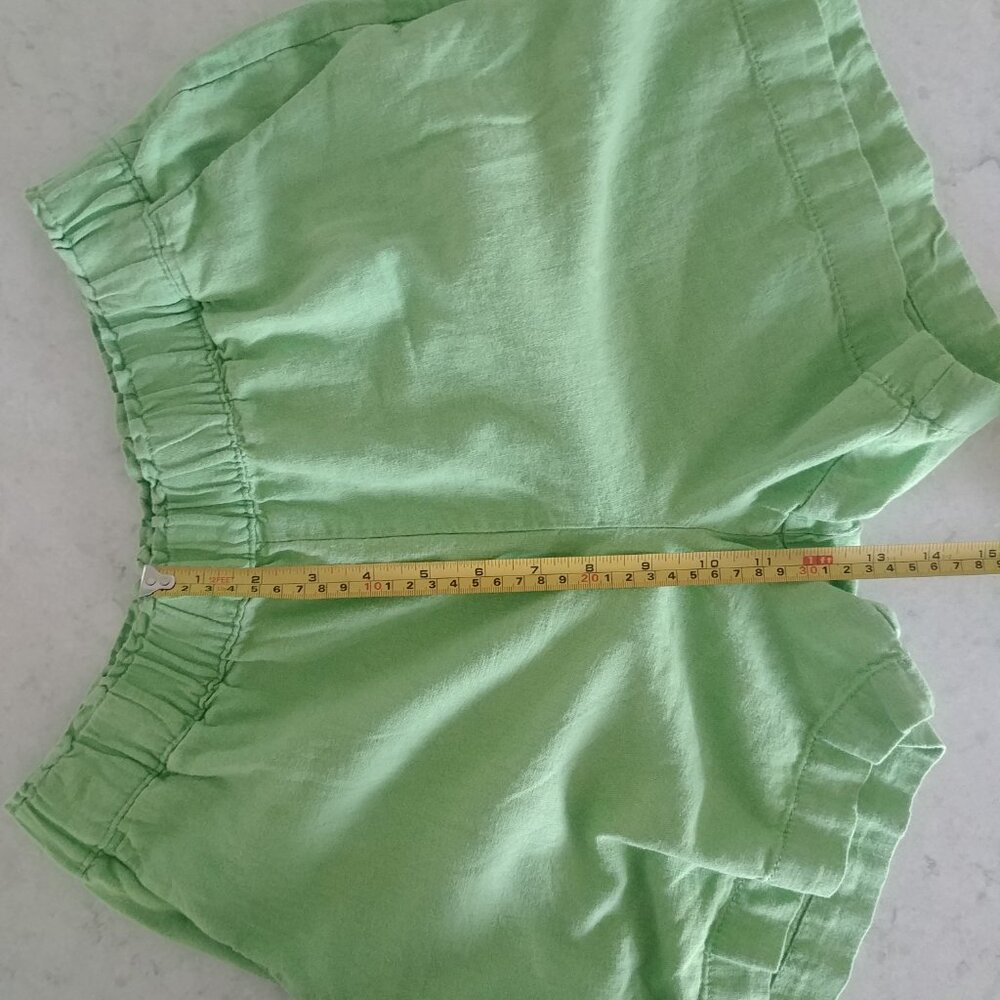 Bright apple green linen blend shorts elastic stretch waist size 8 - Picture 7 of 13